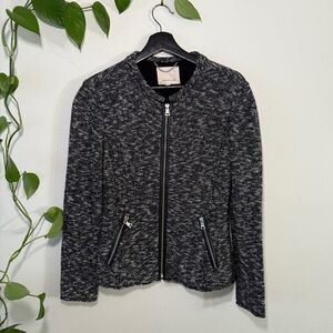 Rebecca Taylor Tweed Zip Up Blazer With  Leather Details - 4